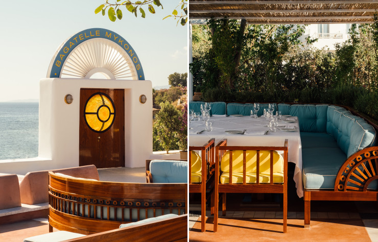 Tout en rondeurs et en bois laqué, le restaurant Bagatelle Mykonos rappelle l’imaginaire d’un beau yacht.