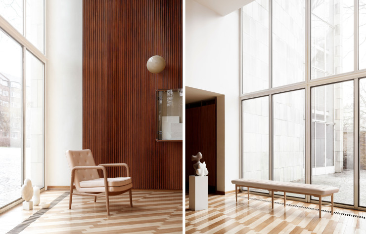 Trois pièces de mobilier compose,t la nouvelle collection «Foyer» de Carl Hansen & Son et Vilhelm Lauritzen Architects.