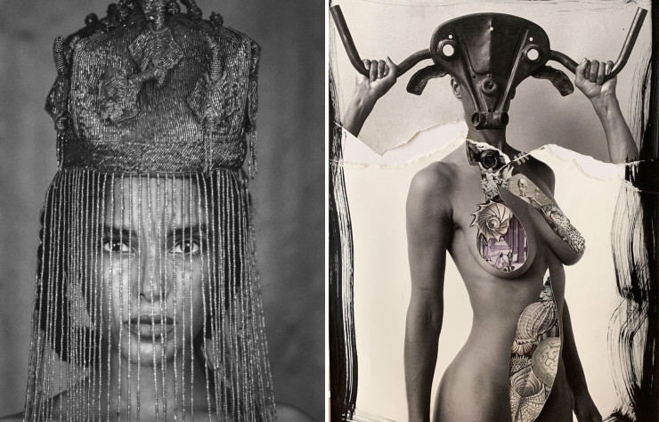 À gauche, photographe «Divine», 2020. À droite, collage «Minotaure Head», 2019.