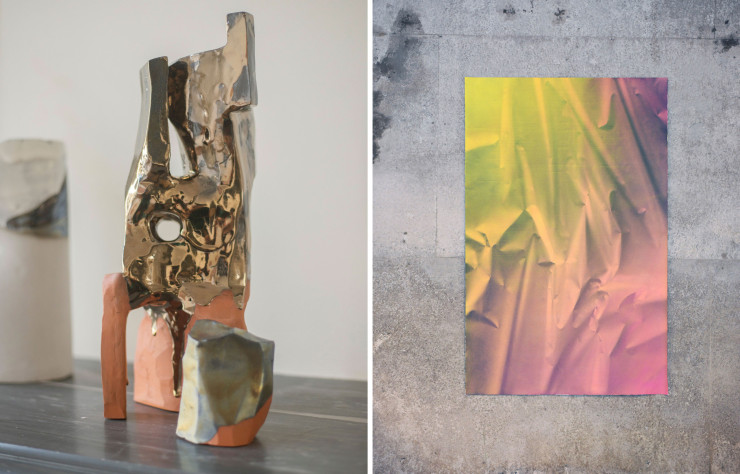 À gauche, une des pièces de la série ÉNOTA d’Emmanuelle Roule. À droite, l’oeuvre «Ninfa Fluida 21PG-JRV» de Benjamin Ottoz.