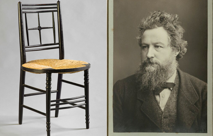 Souvent attribuée à William Morris (en portrait à droite), la chaise Sussex, réalisée vers 1865 pour Morris, Marshall, Faulkner & Co est de son ami Ford Madox Brown. Photo © Musée d’Orsay, Dist. RMN-Grand palais / Patrice Schmidt.