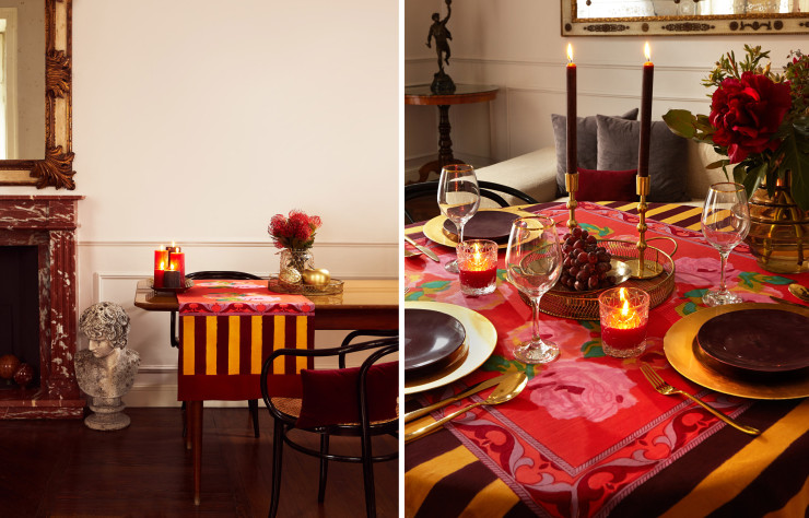 Pour Noël, la marque italienne lance une ligne de linge de maison et vaisselle chaleureuse et colorée.