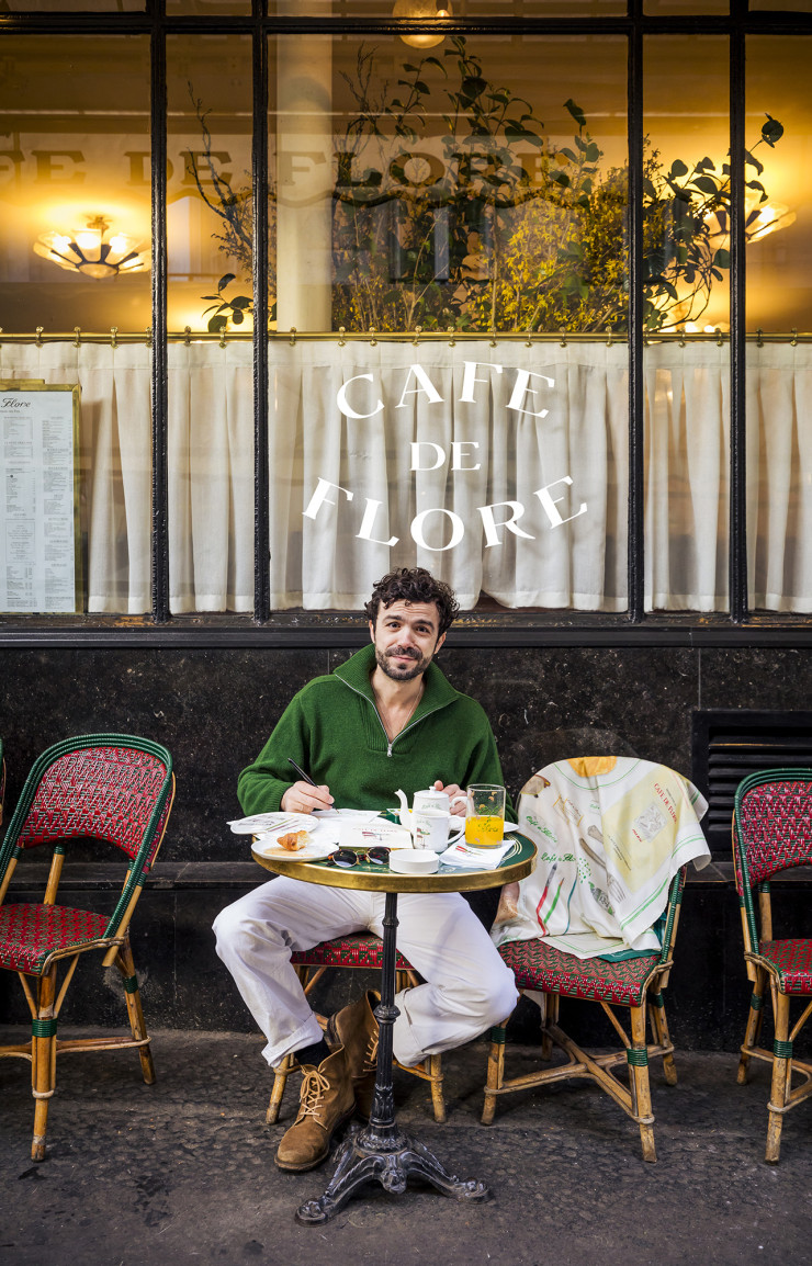 Marin Montagut à la terrasse du Café de Flore.