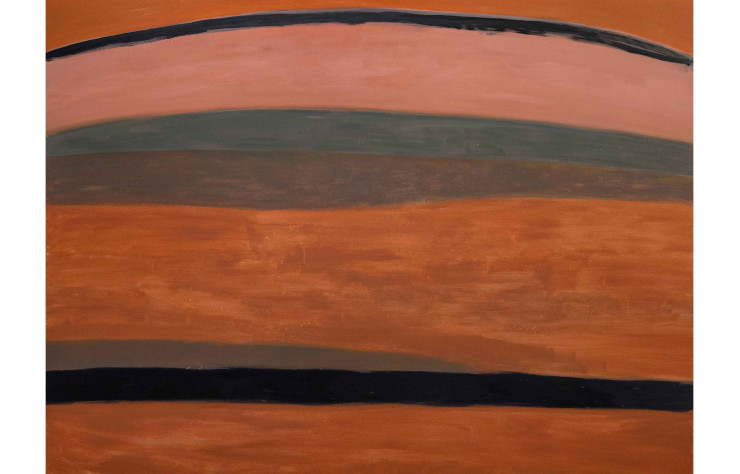 Issue de la série des Vanishing Lanscapes, cette toile évoque les différentes strates d’un paysage tout droit sorti de l’imagination de Lou Ros.
