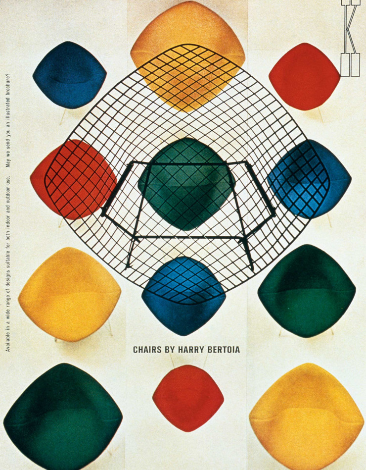 Affiche publicitaire des chaises d’Harry Bertoia éditées par Knoll