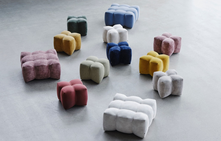 Les poufs de la collection « Nawabari » imaginés par BIG – Bjarke Ingels Group pour BoConcept.