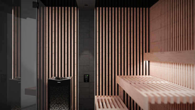 Intérieur d’une cabine sauna Reflection de Tylö par Nordique France