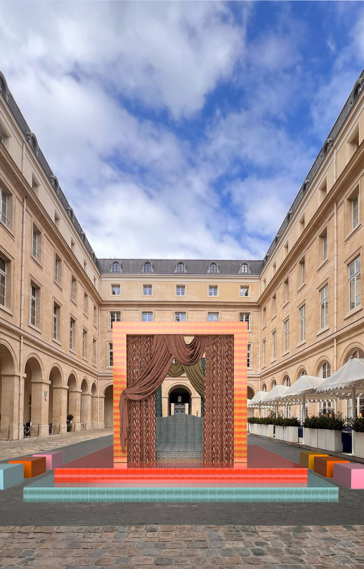 3D de l’installation d’Uchronia qui sera posée dans la cours de l’Hôtel de la Marine.