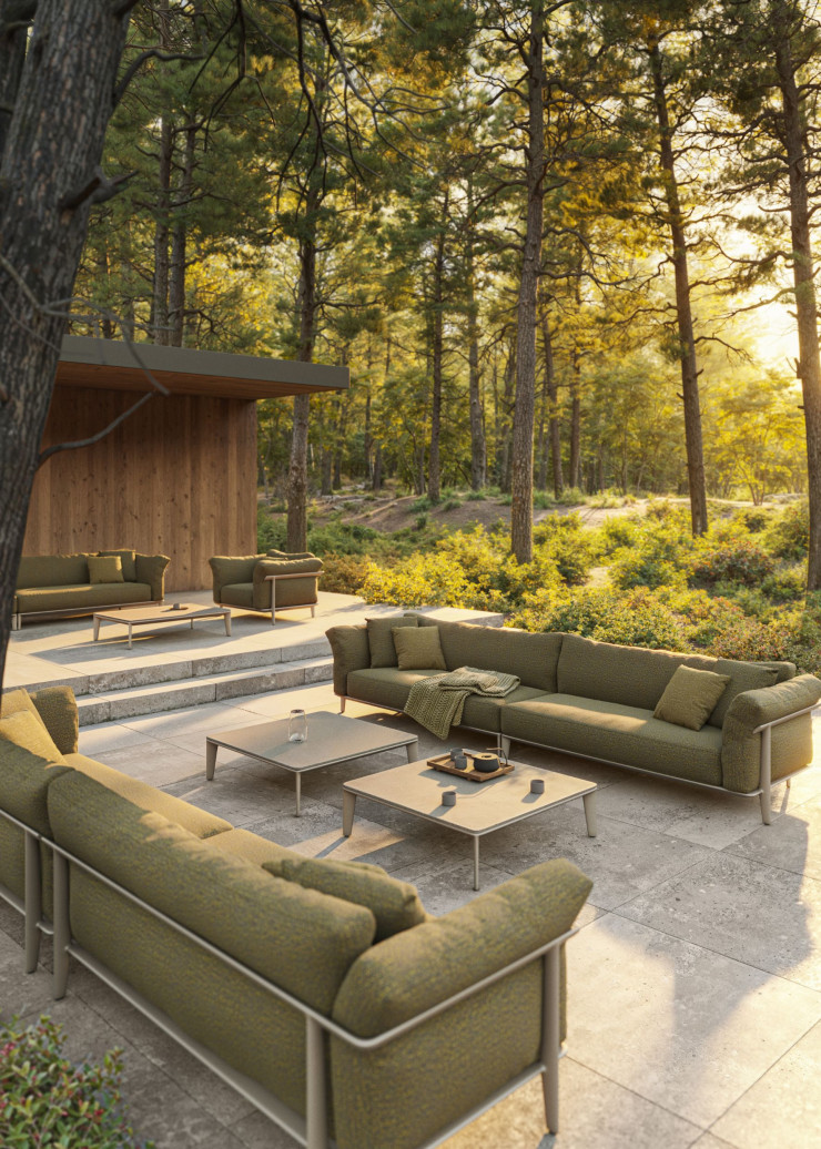 Pour Vondom, Jean-Marie Massaud a imaginé la collection « Pasadena » qui comprend un canapé modulaire, des tables d’appoint, un fauteuil, un tabouret et une chaise longue.