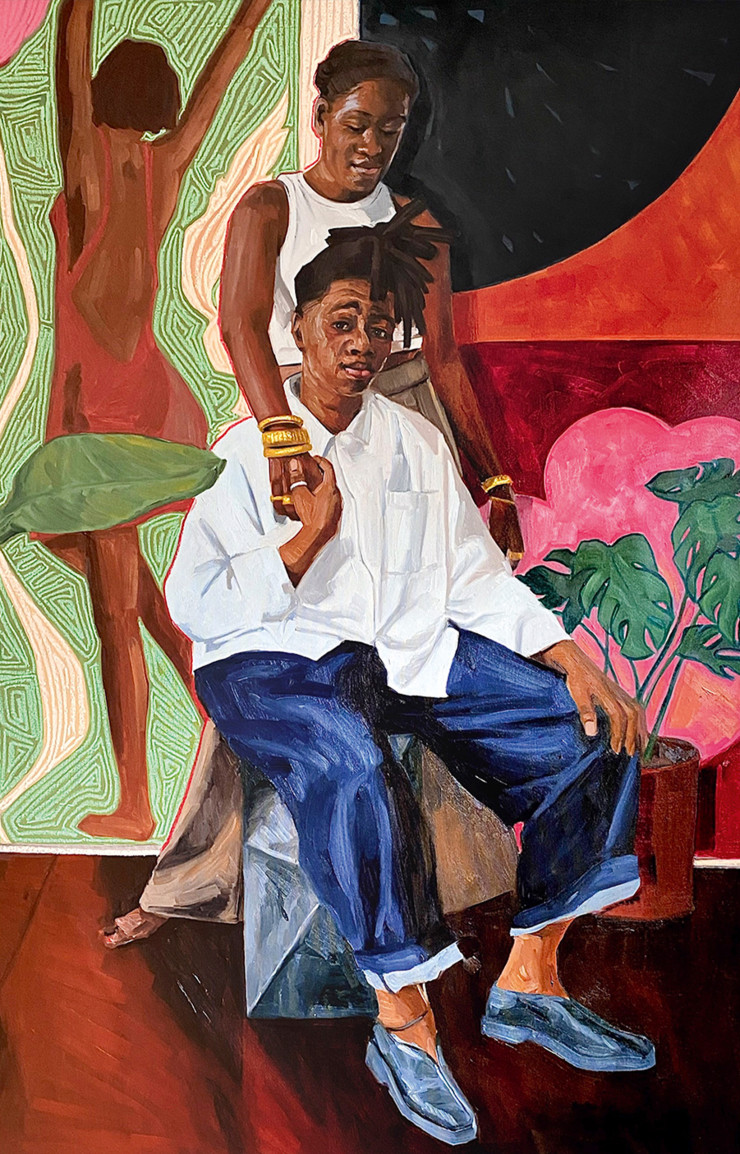Huile et pastel gras sur toile Love on Display, de Riley Holloway (2024). (Image recadrée) © Bourtesy Backslash Gallery.