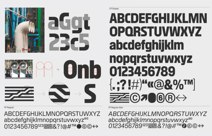 Le travail de création typographique de l’agence Zoo pour le Centre Pompidou, baptisé CP Family.