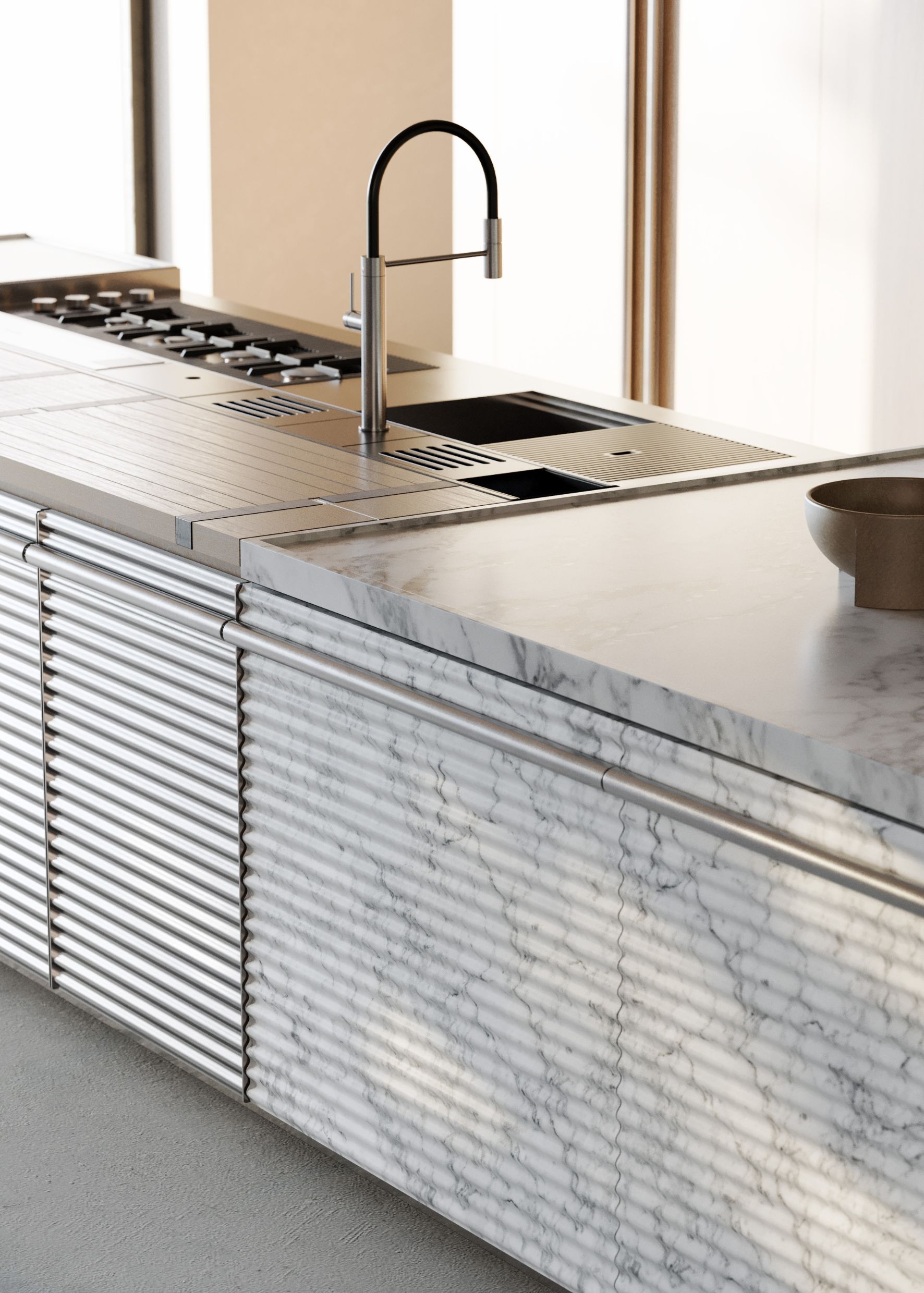 En cuisine, l’arrondi a toute sa place. Il peut polir un angle, adoucir une ligne, envelopper un îlot central, dessiner des paysages tout en courbes ou casser le rythme d’un plan de travail. De l’ampleur et de la bonhomie à revendre